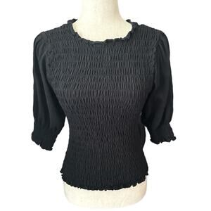 🍄 Nicole Miller Black Cotton Smocked Top Size M